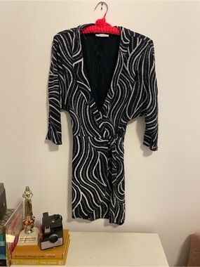 Zara Trafaluc Black Wrap Dress with Shimmer Detail